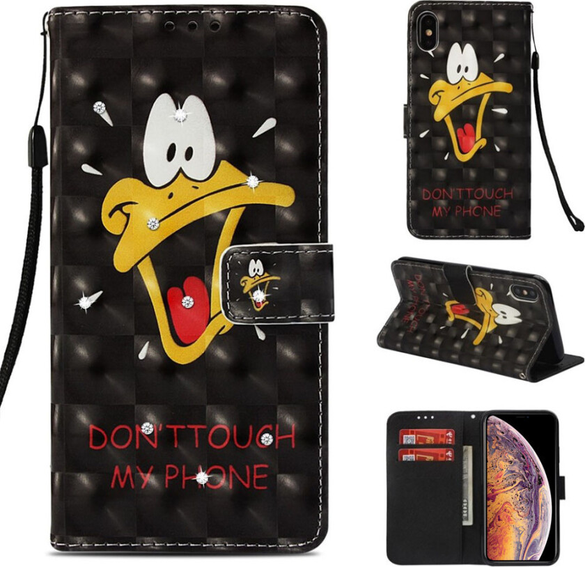 iPhone Xs Max patterned rhinestone leather flip case - Don't Touch My Phone