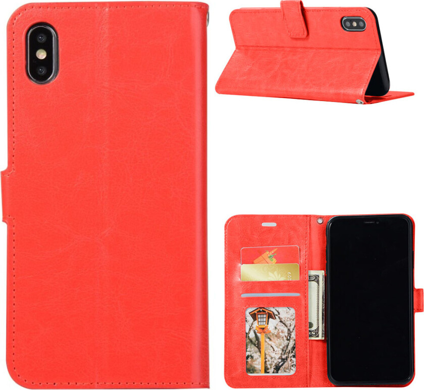 iPhone Xs Max beskyttelses deksel av syntetisk skinn med vill hest tekstur - rød