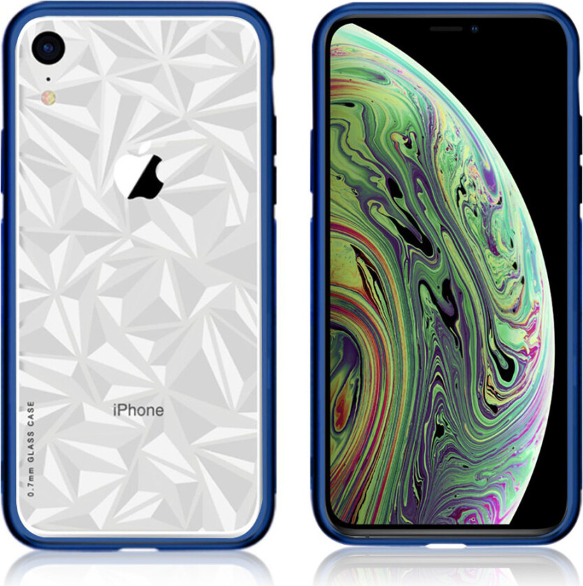 NXE iPhone Xr beskyttelses deksel av silke printet glass og TPU - blå