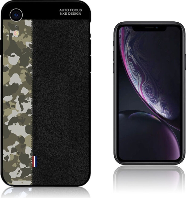 NXE iPhone Xr beskyttelses deksel av TPU med delt kamuflasje mønster - militær grønn kamuflasje og svart