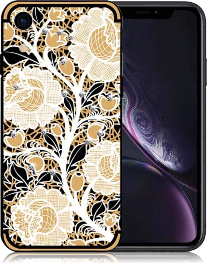 iPhone Xr beskyttelses deksel av TPU med printet mønster og bergkrystall dekor - oransj