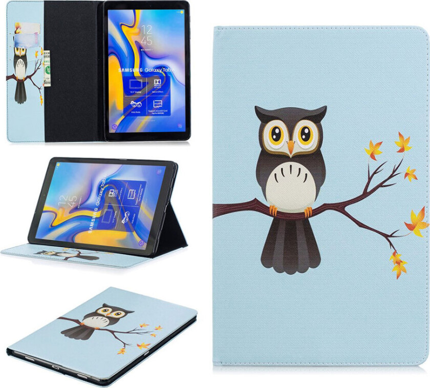 Galaxy Tab A 10.5 beskyttelses deksel av syntetisk skinn med printet mønster - ugle står på grein
