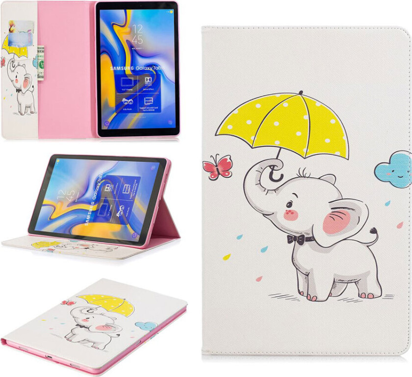 Galaxy Tab A 10.5 beskyttelses deksel av syntetisk skinn med printet mønster - elefant holder paraply