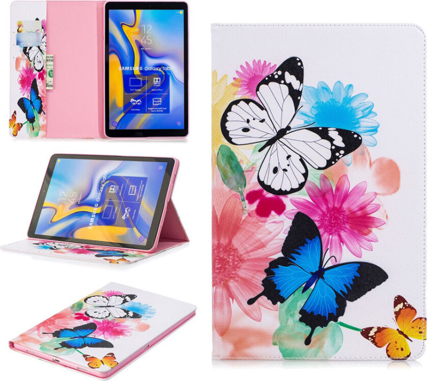 Galaxy Tab A 10.5 beskyttelses deksel av syntetisk skinn med printet mønster - livlige sommerfugler