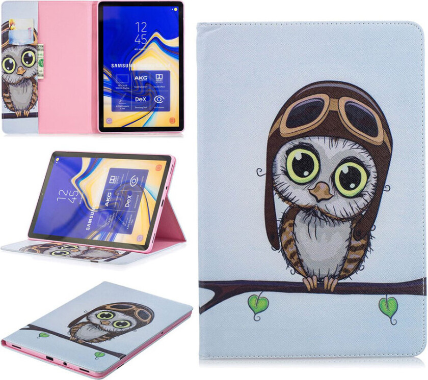 Galaxy Tab S4 beskyttelses deksel av syntetisk skinn med printet mønster - elskelig ugle