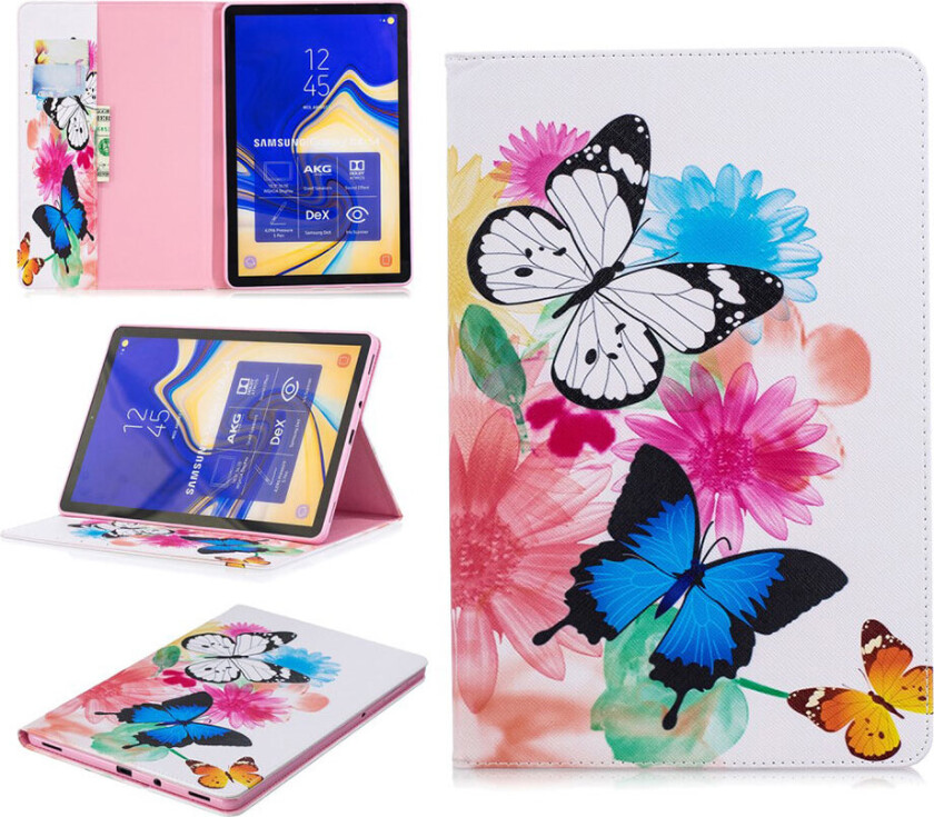 Galaxy Tab S4 beskyttelses deksel av syntetisk skinn med printet mønster - livlige sommerfugler