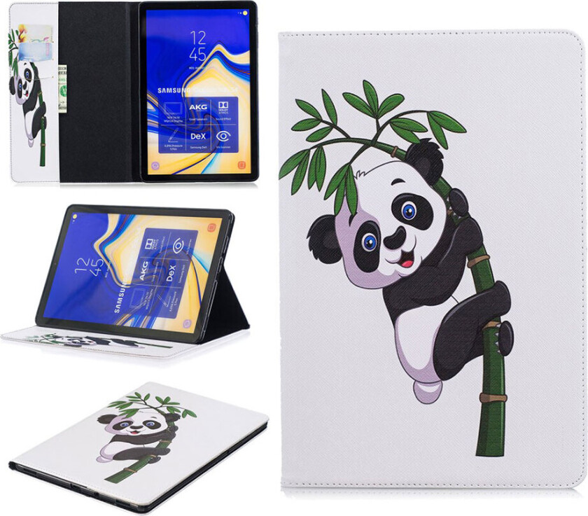 Galaxy Tab S4 beskyttelses deksel av syntetisk skinn med printet mønster - panda klatrer på bambus