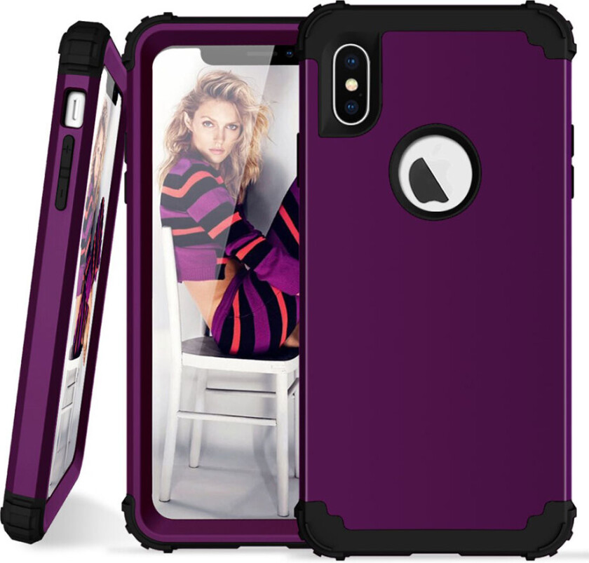 iPhone Xs Max beskyttelses deksel av hybrid materiale i 3 delers design - mørke lilla