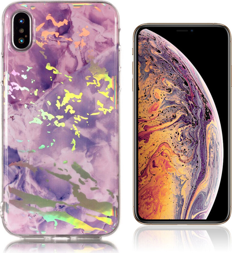 iPhone Xs Max beskyttelses deksel av TPU med laser utskjært marmor mønster - lyse lilla