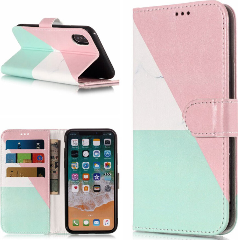 iPhone Xs Max beskyttelses deksel av syntetisk skinn med printet mønster - geometrisk delt