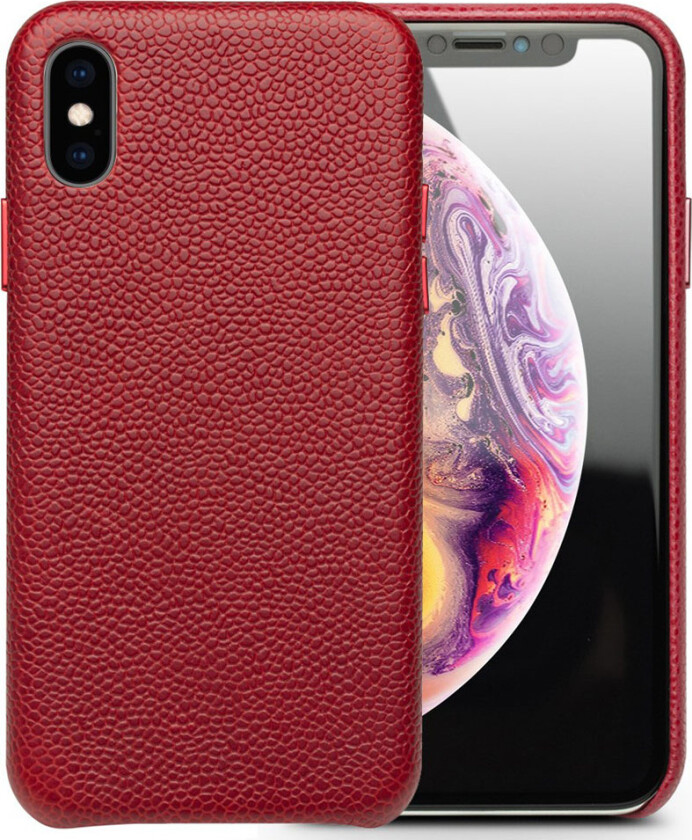 QIALINO iPhone Xs Max beskyttelses deksel av behandlet kuskinn og plastikk med litchi tekstur - rød