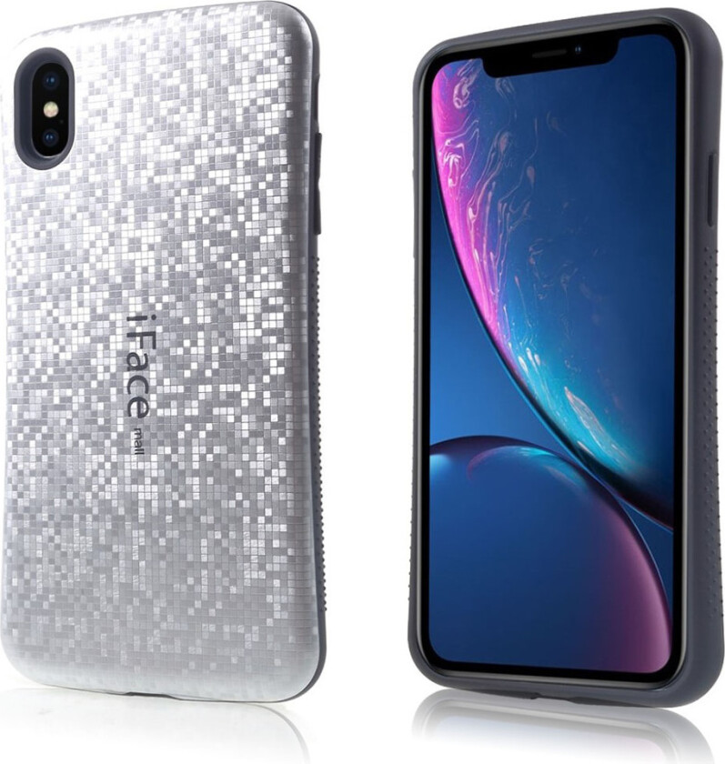 IFACE MALL iPhone Xs Max beskyttelses deksel av plastikk og TPU med mosaikk mønster - grå