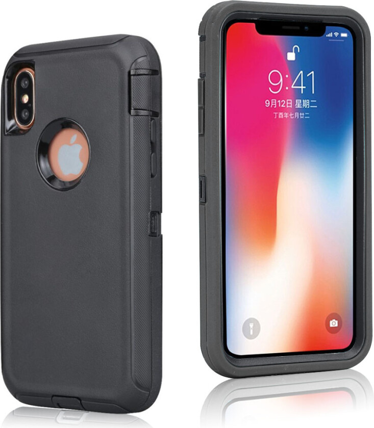 iPhone Xs Max beskyttelses deksel av plastikk og TPU - svart