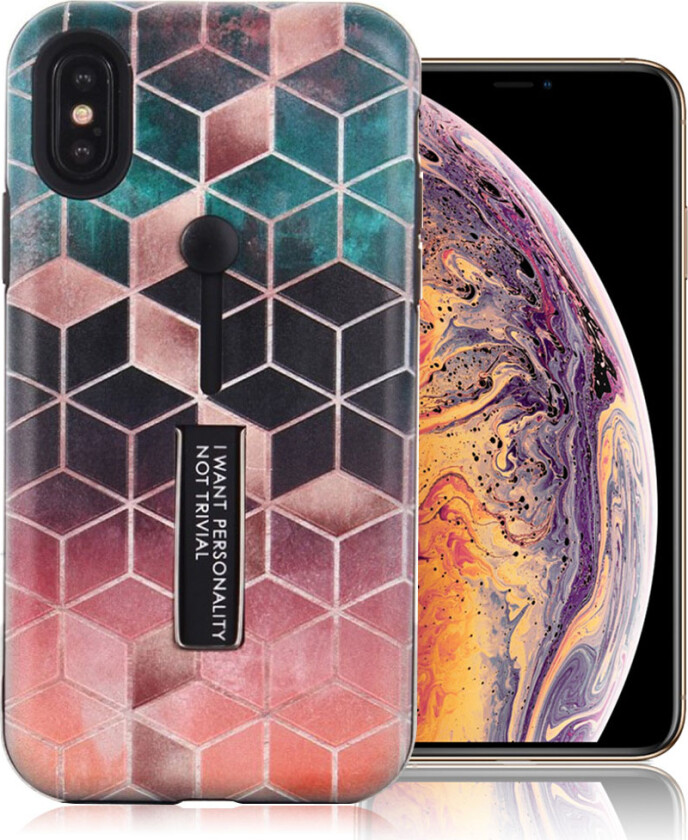 iPhone Xs Max beskytteles deksel av TPU og plastikk med hevet rhombus printet mønster - rose gull