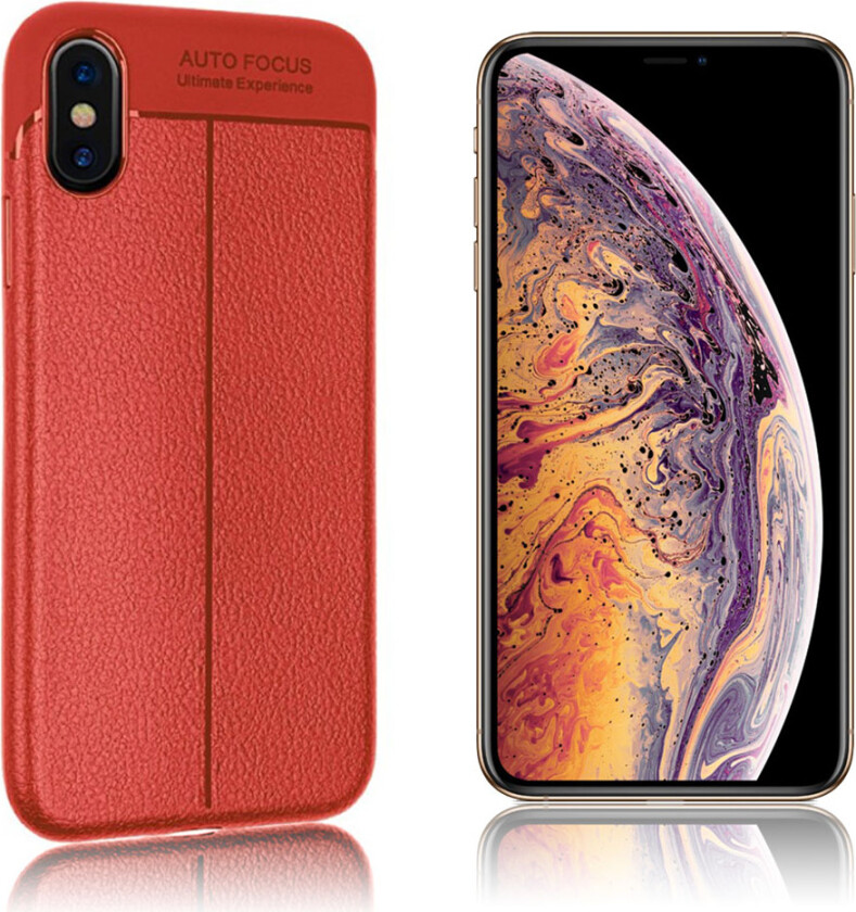 iPhone Xs Max beskyttelses deksel av TPU med kornet litchi tekstur - rød