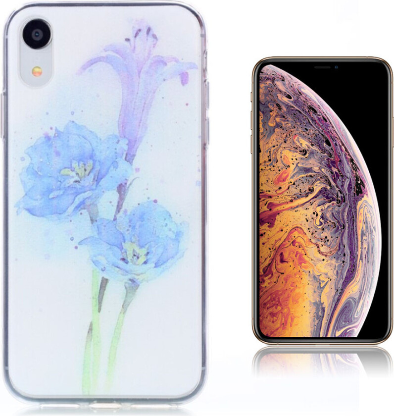 iPhone Xs Max beskyttelses deksel av TPU med printet mønster - blå blomst