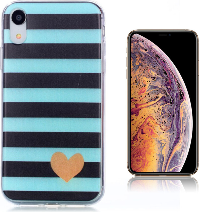 iPhone Xs Max beskyttelses deksel av TPU med printet mønster - blå og svarte striper