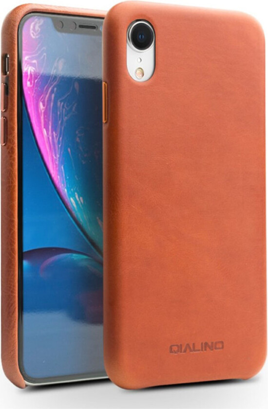 QIALINO iPhone Xr beskyttelses deksel av behandlet ekte skinn og plastikk - brun
