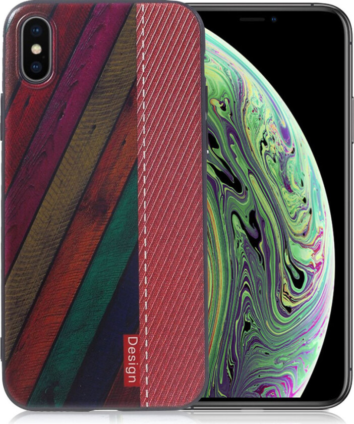 iPhone XS beskyttelses deksel av TPU med hevet printet mønster - rød og fargerike striper