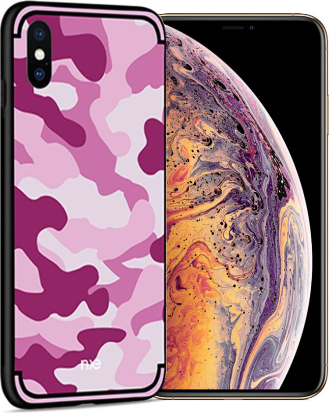NXE iPhone Xs Max beskyttelses deksel av hybrid materiale med kamuflasje mønster - rosa