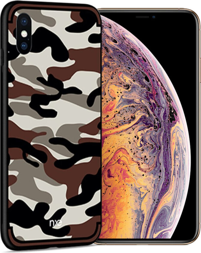 NXE iPhone Xs Max beskyttelses deksel av hybrid materiale med kamuflasje mønster - kaffe