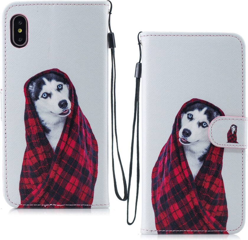 iPhone Xs Max beskyttelses deksel av syntetisk skinn med printet mønster - hund som bruker skjerf