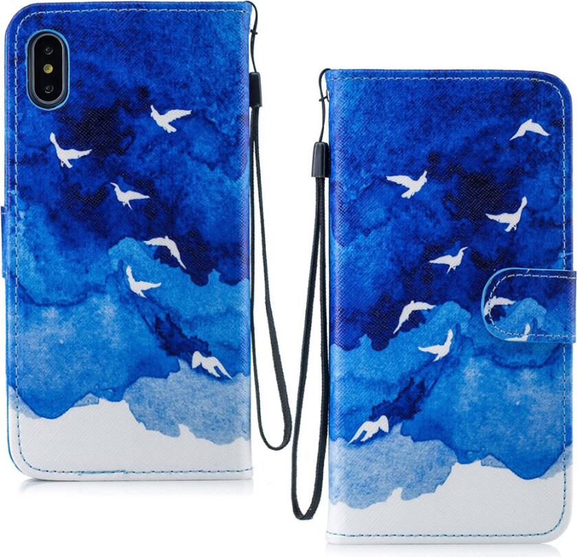 iPhone Xs Max beskyttelses deksel av syntetisk skinn med printet mønster - fugler