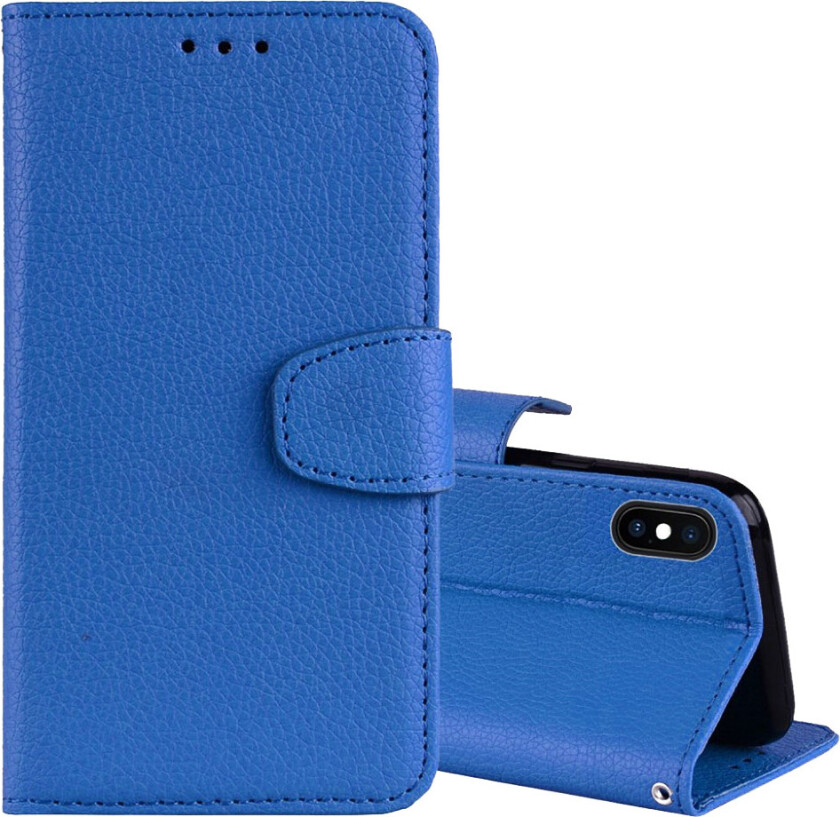 iPhone Xs Max beskyttelses deksel av syntetisk skinn med litchi tekstur - blå