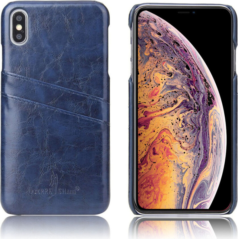 FIERRE SHANN iPhone Xs Max beskyttelses deksel av plastikk dekt i syntetisk skinn med olje voks behandling - blå