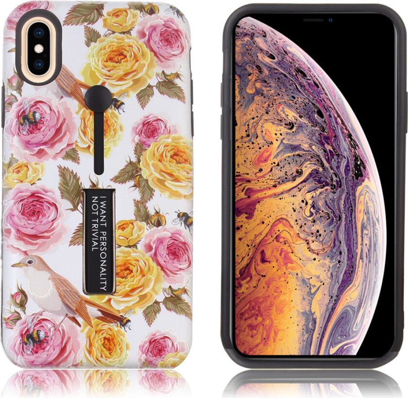 iPhone Xs Max beskyttelses deksel av plastikk og TPU med hevet pion printet mønster - gul pion
