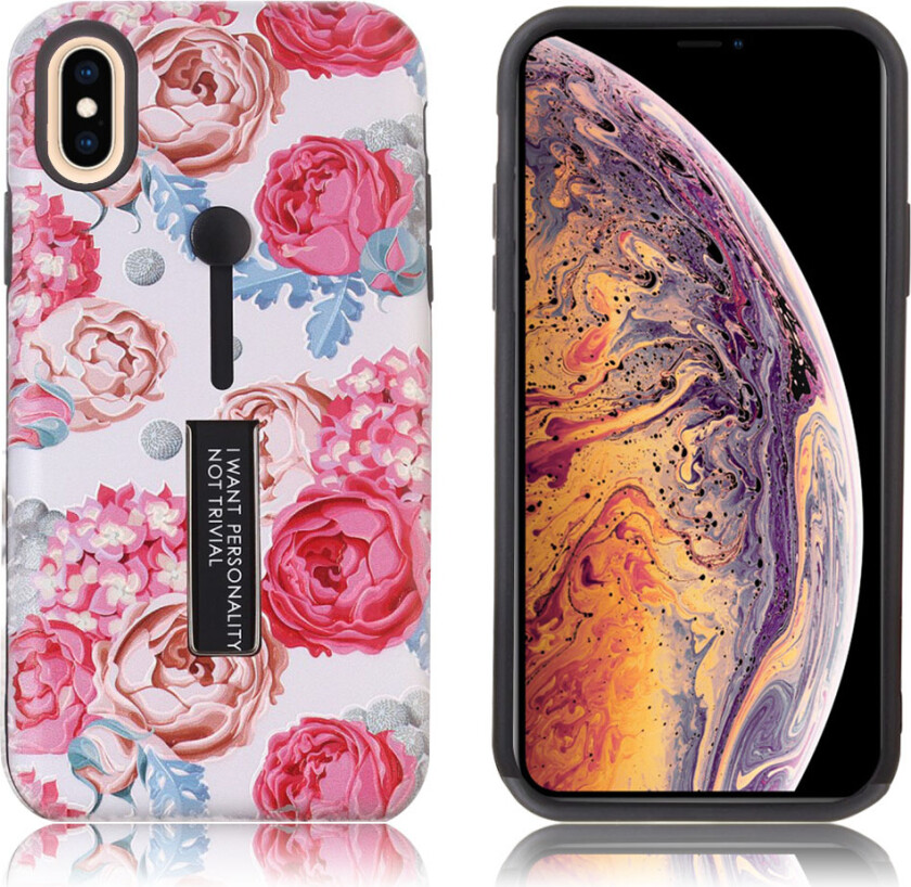 iPhone Xs Max beskyttelses deksel av plastikk og TPU med hevet pion printet mønster - rose pion