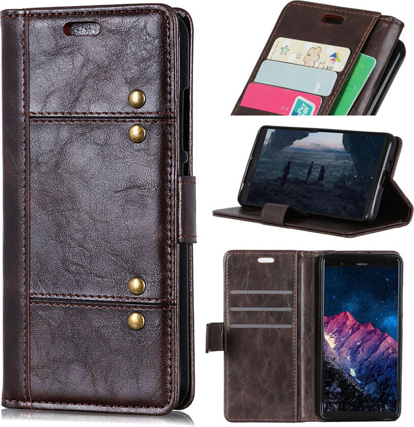 iPhone Xs Max beskyttelses deksel av syntetisk skinn med nagle dekor - brun