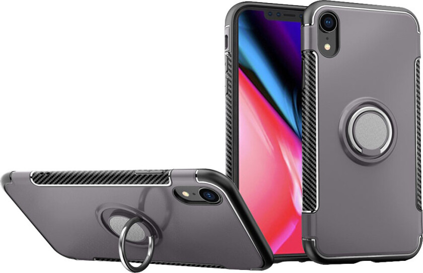 iPhone Xr beskyttelses deksel av TPU og plastikk med karbon fiber tekstur - grå