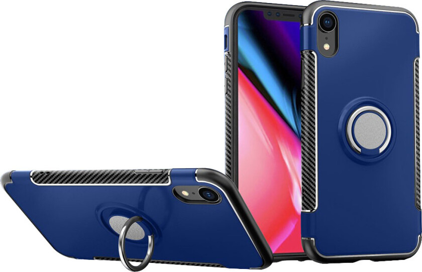 iPhone Xr beskyttelses deksel av TPU og plastikk med karbon fiber tekstur - mørke blå