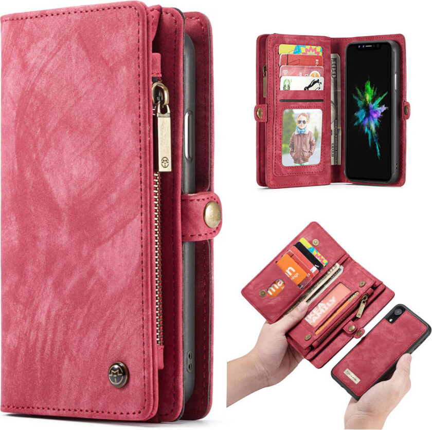 CASEME iPhone Xr beskyttelses deksel av behandlet kuskinn med 2 i 1 design - rød