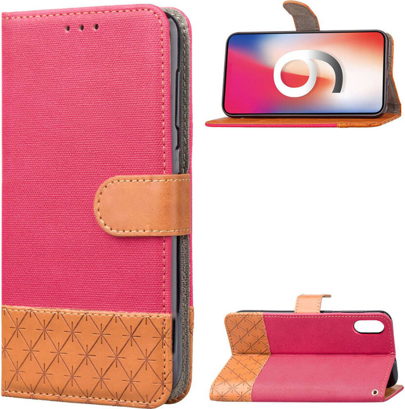 iPhone Xr beskyttelses deksel av syntetisk skinn med 2 fargers design - rose