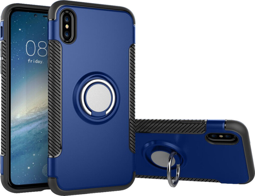 iPhone XS beskyttelses deksel av TPU og plastikk med karbon fiber tekstur - mørke blå