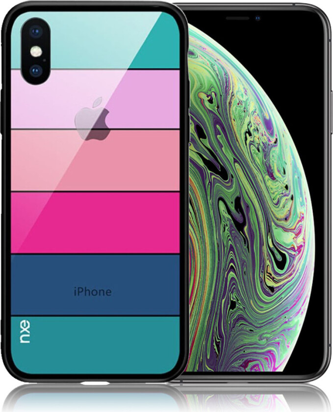 NXE iPhone Xs beskyttelses deksel av herdet glass og TPU med printet mønster av striper - stil B