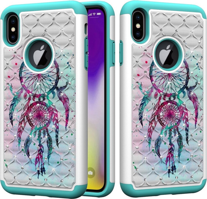 iPhone Xs Max beskyttelses deksel av TPU og plastikk med printet mønster og bergkrystall dekor - drømme fanger