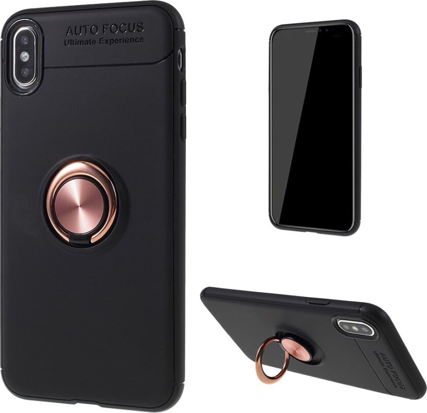 iPhone Xs Max beskyttelses deksel av TPU med finger ring - svart og rose gull