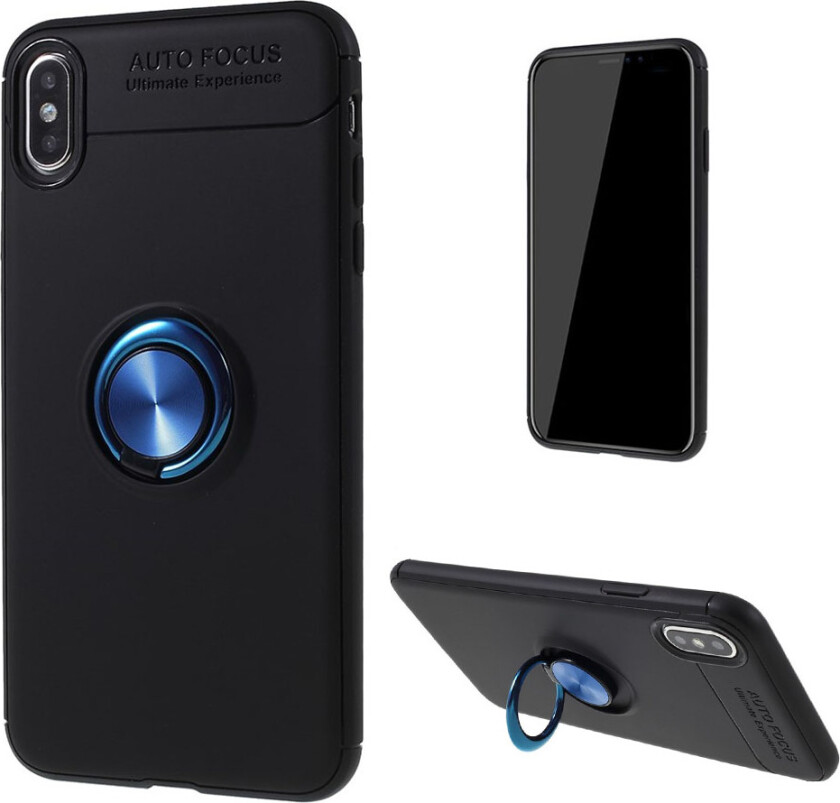 iPhone Xs Max beskyttelses deksel av TPU med finger ring - svart og blå