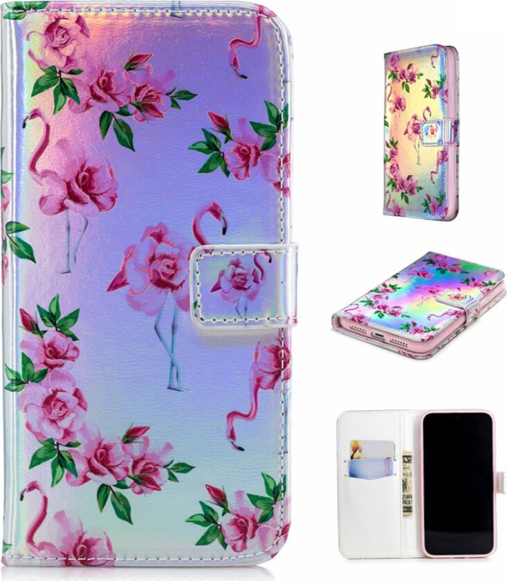 iPhone Xs Max beskyttelses deksel av syntetisk skinn med hevet laser print - flamingo