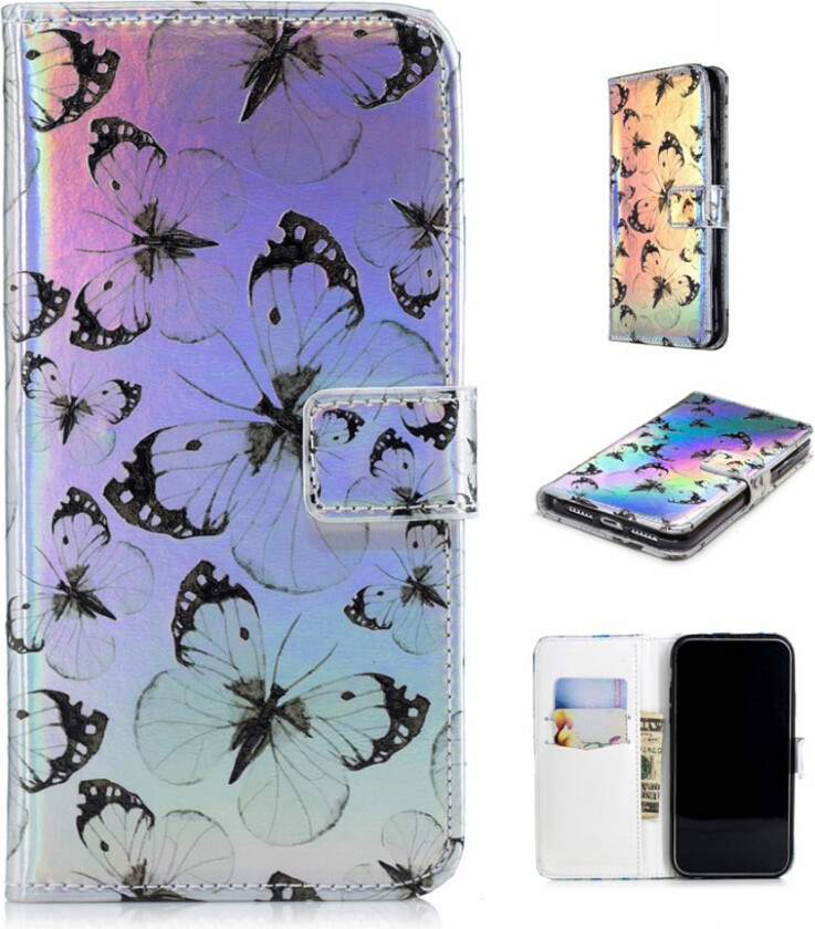 iPhone Xs Max beskyttelses deksel av syntetisk skinn med hevet laser print - sommerfugl