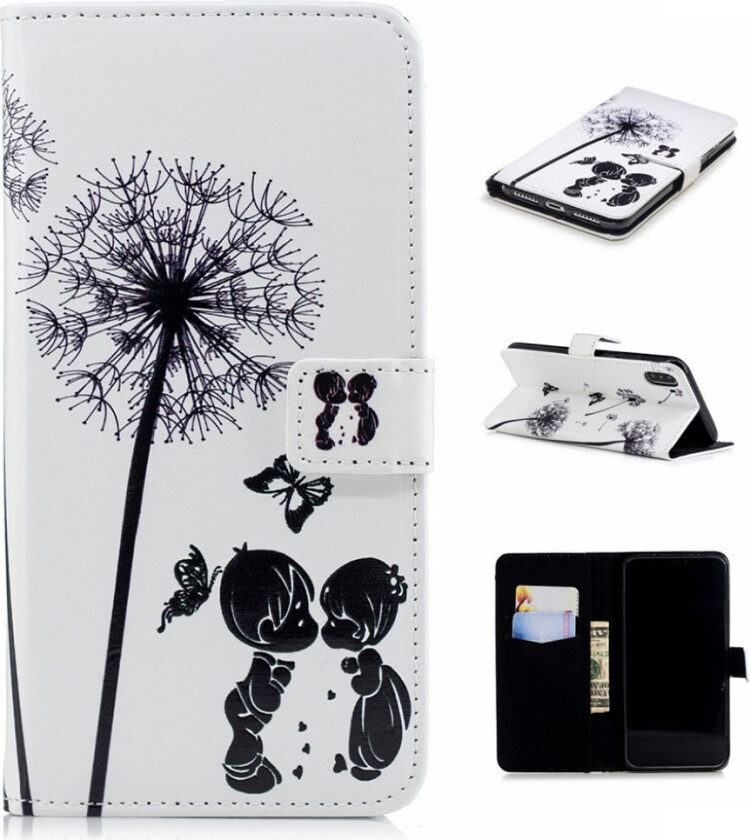 iPhone Xs Max beskyttelses deksel av syntetisk skinn med hevet printet mønster - løvetann og kjærster