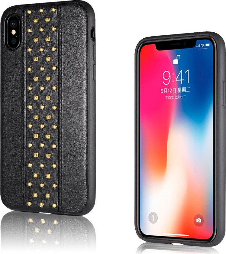 SULADA iPhone X beskyttelses deksel av TPU dekt i syntetisk skinn med nagle dekor - svart