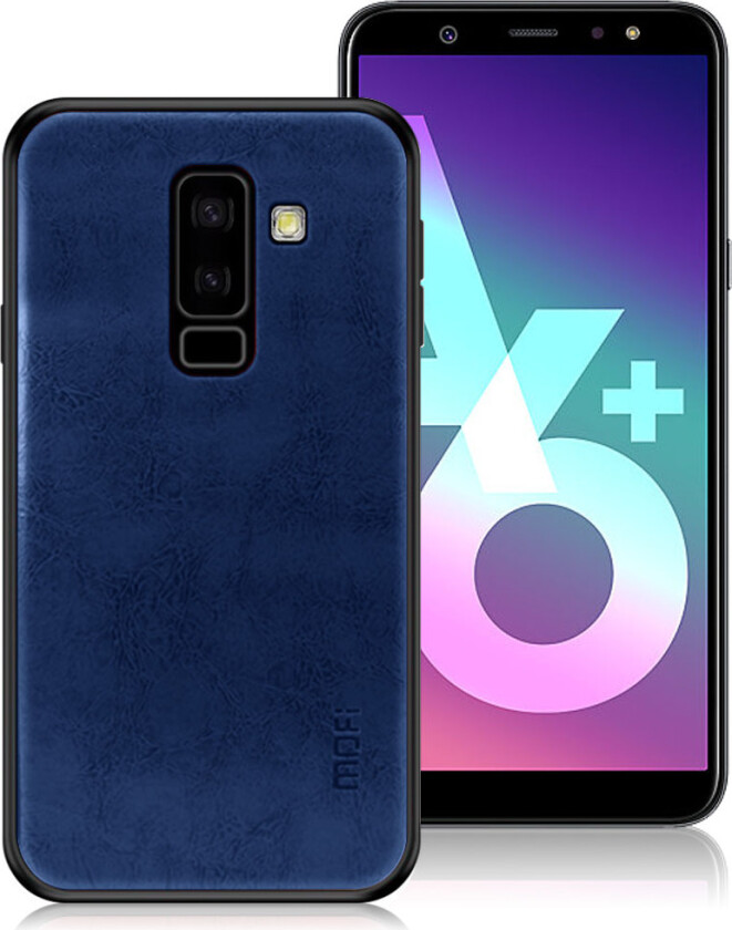 MOFI Samsung Galaxy A6 Plus beskyttelses deksel av plastikk dekt i syntetisk skinn - blå