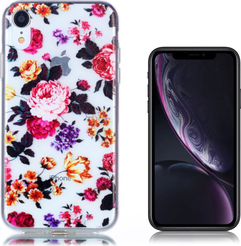 iPhone Xr beskyttelses deksel av silikon og plastikk med printet mønster - pene blomster