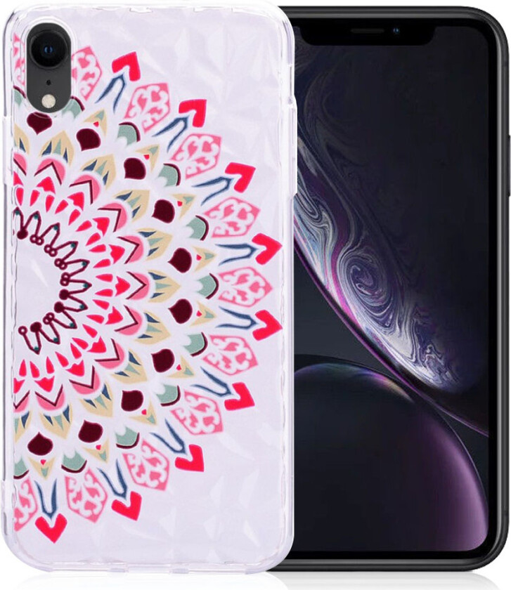 iPhone Xr beskyttelses deksel av TPU med 3D diamant tekstur og printet mønster - halv blomst
