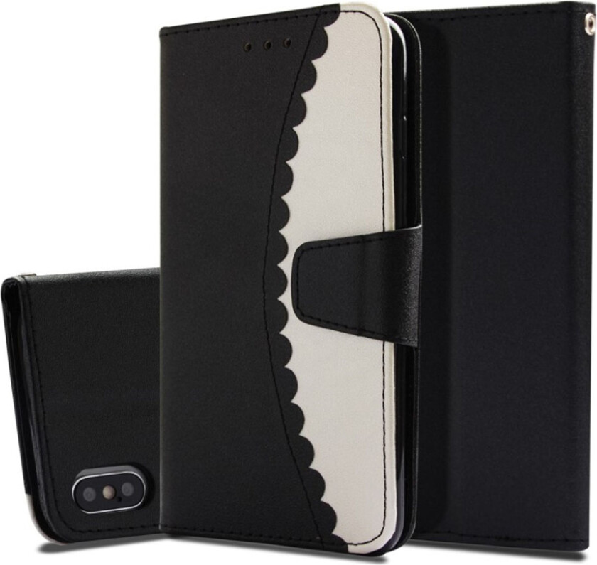 iPhone Xs Max beskyttelses deksel av syntetisk skinn med 2 fargers design - svart og hvit