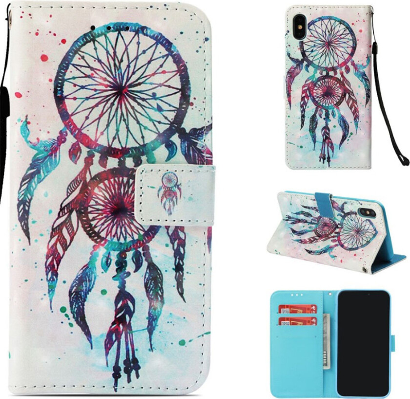 iPhone Xs Max beskyttelses deksel av syntetisk skinn med printet mønster og lyse flekker dekor - drømme fanger